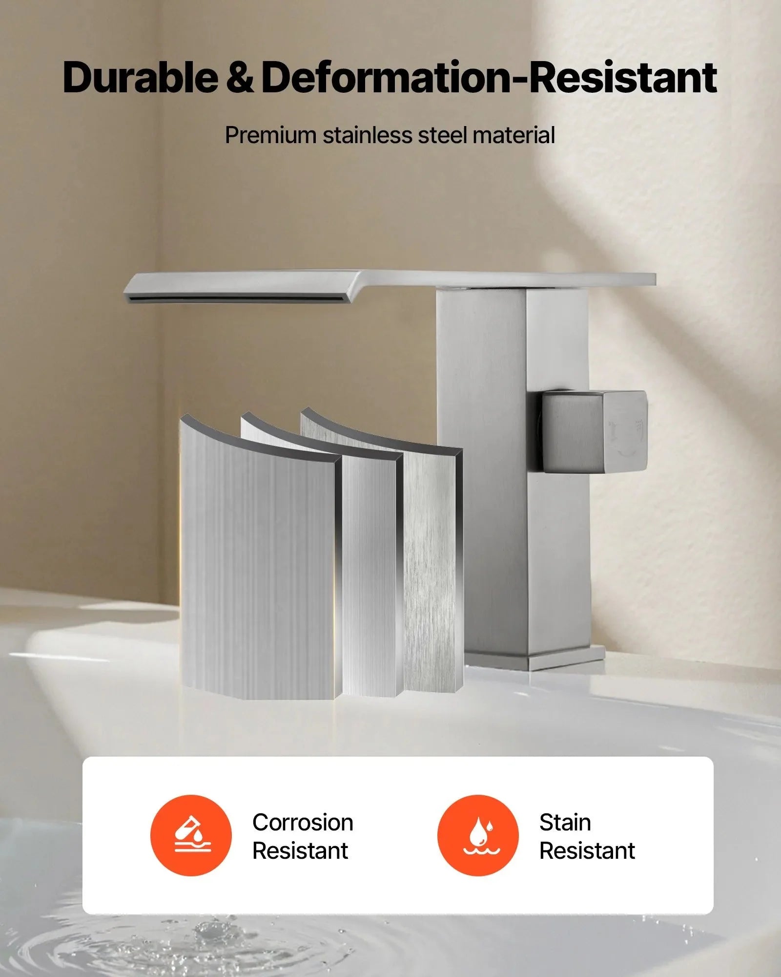 VEVOR Roman Tub Faucet, 3 Hole Waterfall Bathtub Faucet, Roman Bathtub Faucets Set with Shower Head & 1 Handle, Deck Mount Bath Tub Faucets Set for Adult Bathing, Brushed Stainless Steel, Drip-Free
