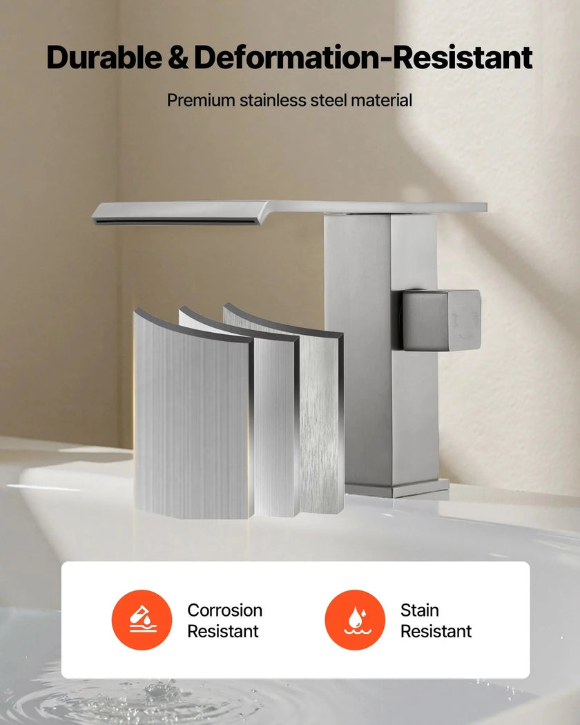 VEVOR Roman Tub Faucet, 3 Hole Waterfall Bathtub Faucet, Roman Bathtub Faucets Set with Shower Head & 1 Handle, Deck Mount Bath Tub Faucets Set for Adult Bathing, Brushed Stainless Steel, Drip-Free