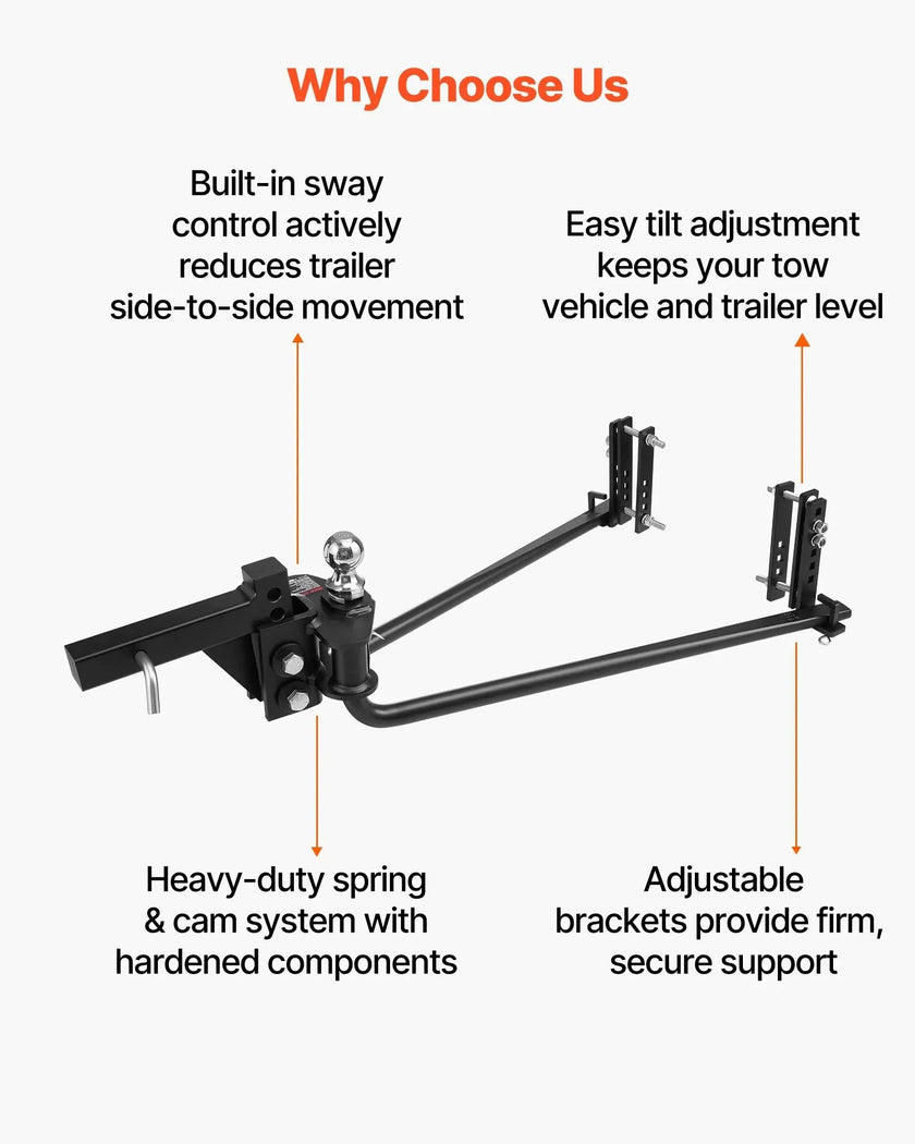 VEVOR Weight Distribution Hitch, 6000 lbs Max Towing & 600 lbs Max Tongue, Weight Distributing Hitches Kit with Sway Control Includes 2 in Shank & 2-5/16 in Ball, Load Leveling Hitch for Trailers