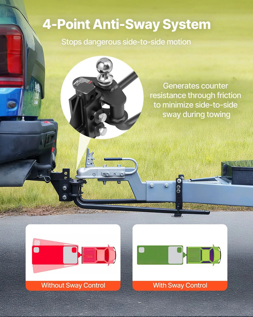 VEVOR Weight Distribution Hitch, 6000 lbs Max Towing & 600 lbs Max Tongue, Weight Distributing Hitches Kit with Sway Control Includes 2 in Shank & 2-5/16 in Ball, Load Leveling Hitch for Trailers