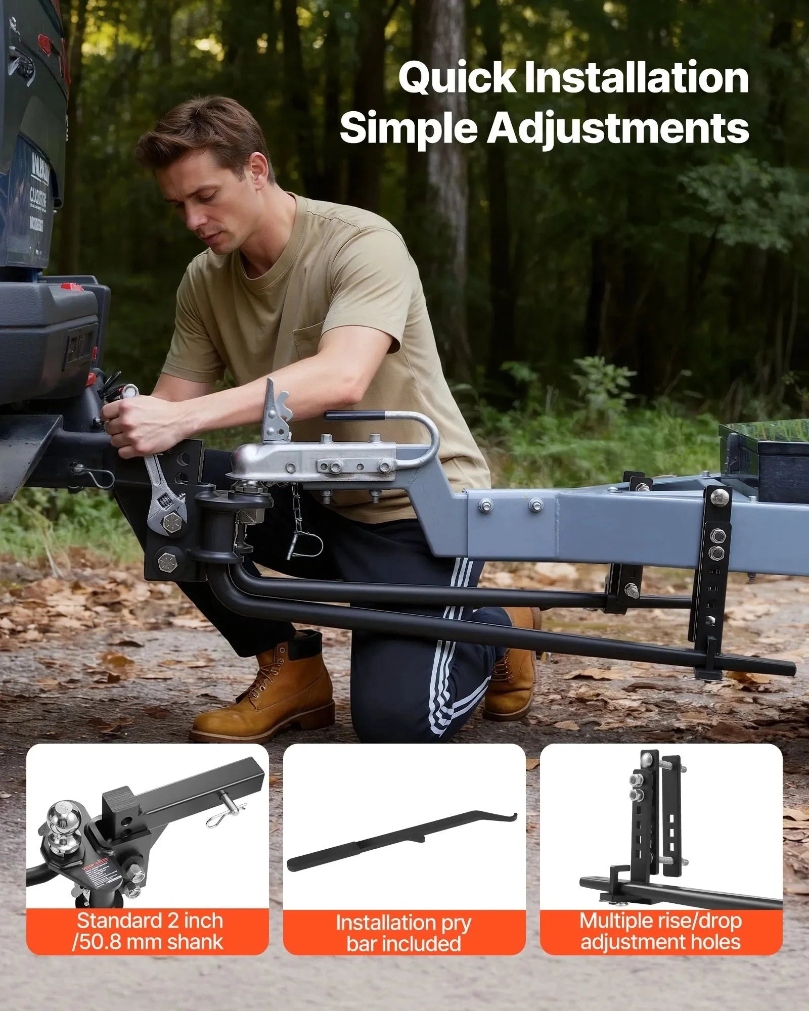 VEVOR Weight Distribution Hitch, 6000 lbs Max Towing & 600 lbs Max Tongue, Weight Distributing Hitches Kit with Sway Control Includes 2 in Shank & 2-5/16 in Ball, Load Leveling Hitch for Trailers