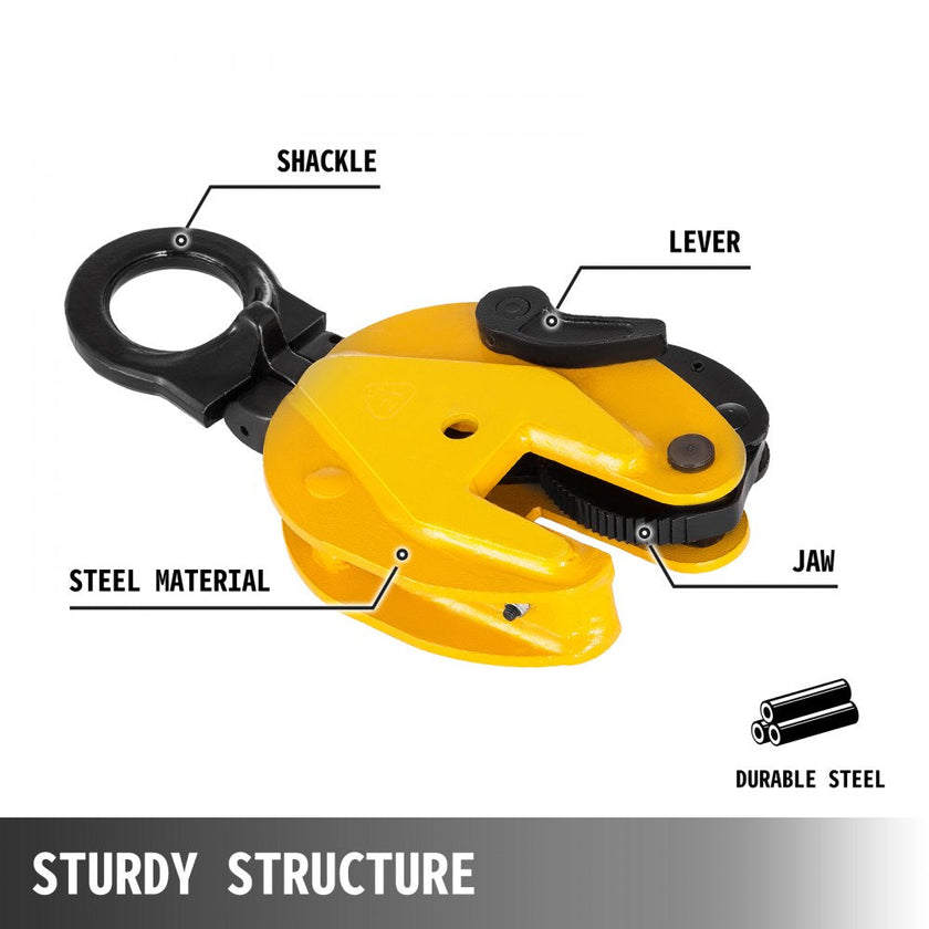 VEVOR 1T Plate Clamp 2204Lbs Plate Lifting Clamp Jaw Opening 0.6 inch Vertical Plate Clamp for Lifting and Transporting