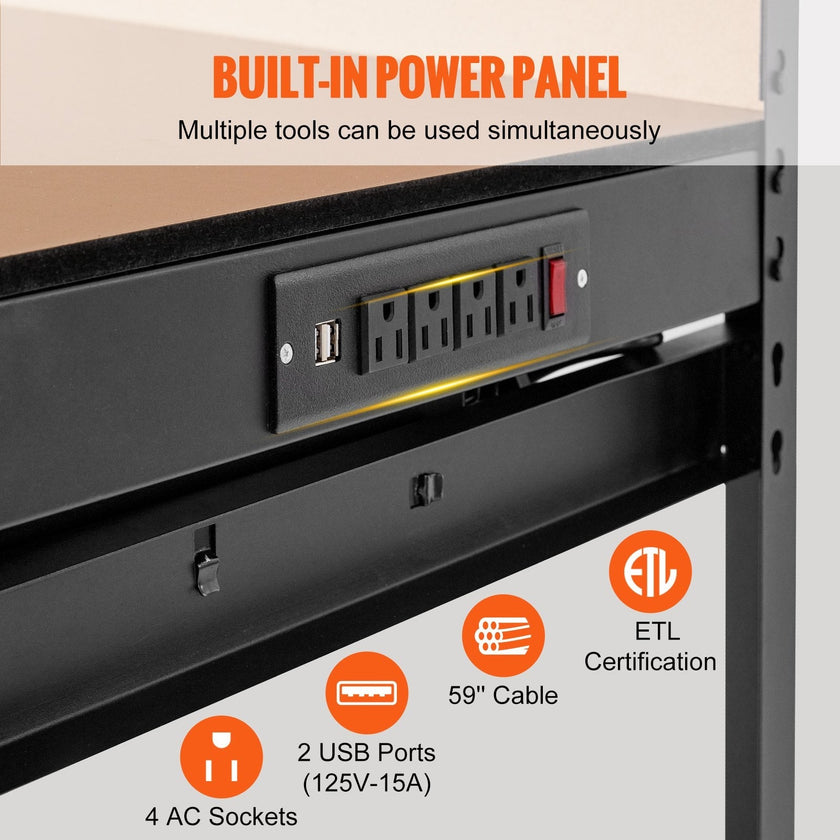 VEVOR Workbench A3 Steel Work Bench For Garage max. 1500W Heavy Duty Workbench 220lbs Weight Capacity 0.47