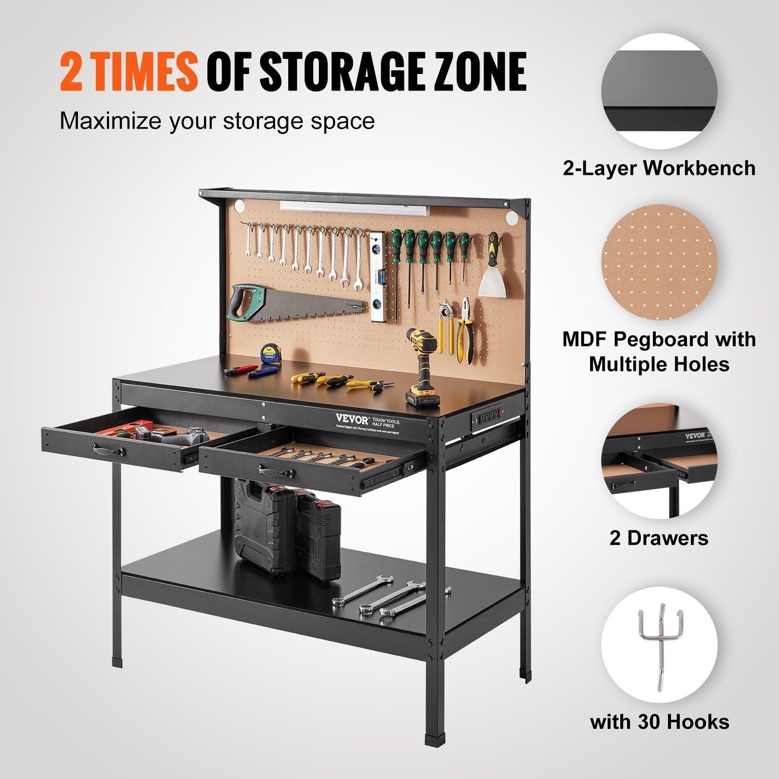 VEVOR Workbench A3 Steel Work Bench For Garage max. 1500W Heavy Duty Workbench 220lbs Weight Capacity 0.47