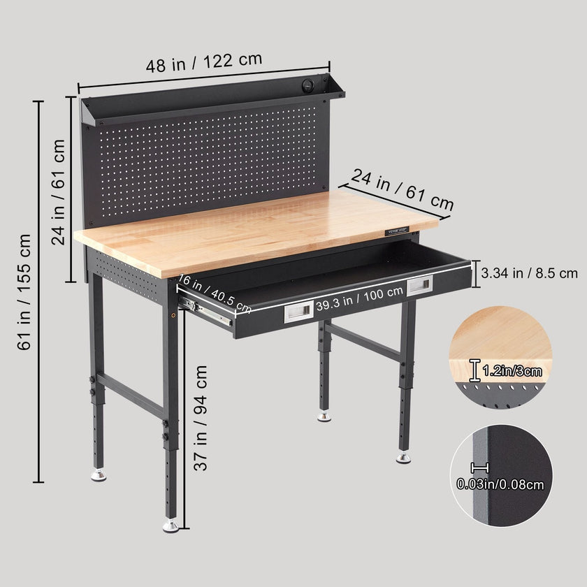 VEVOR Workbench Adjustable Height 28-39.5