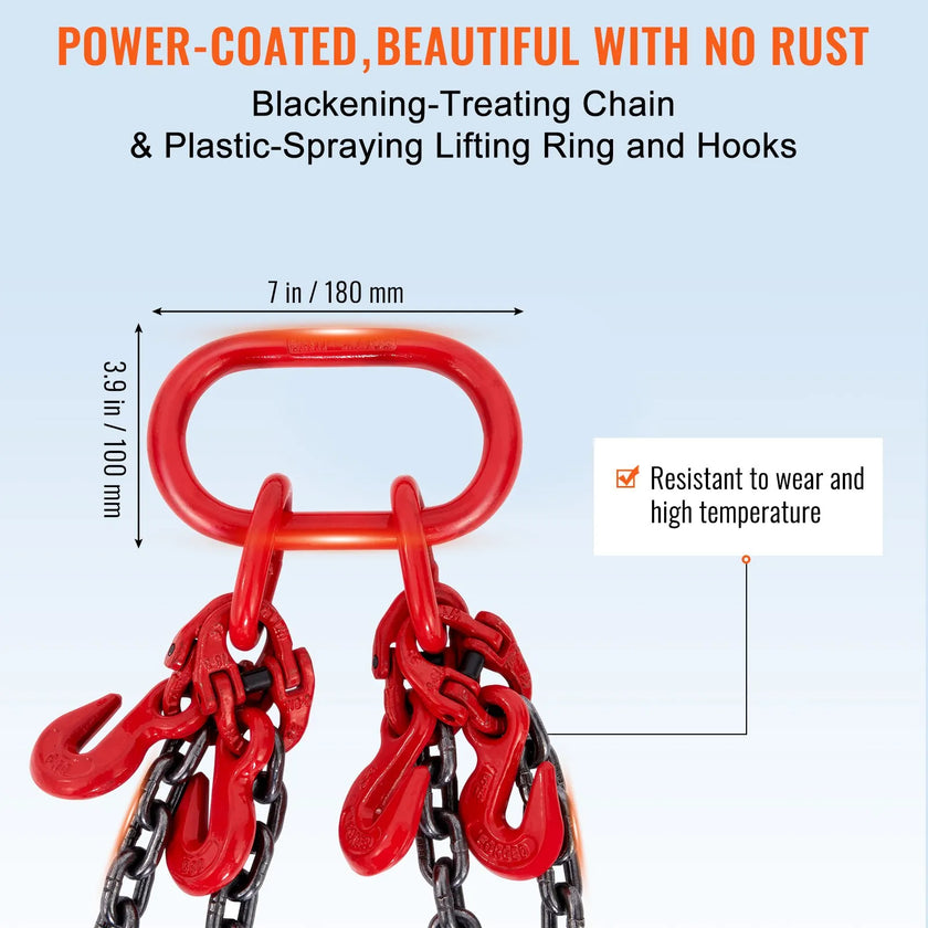 VEVOR Chain Sling, 11000 lbs Weight Capacity, 5/16'' x 5' G80 Lifting Chain with Grab Hooks, DOT Certified, Blackening Coating Manganese Steel & Adjustable Length, for Dock Factory Construction Site