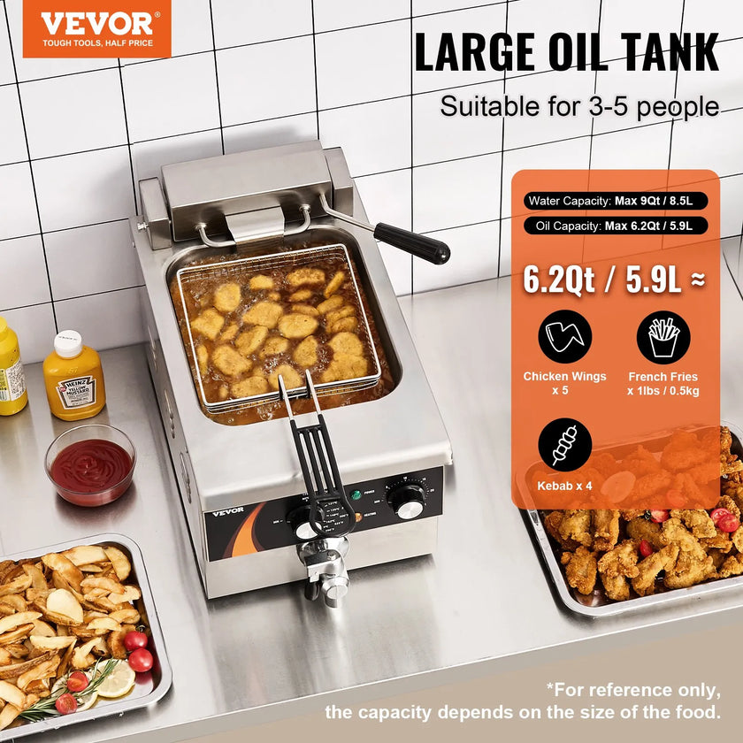 VEVOR Commercial Electric Deep Fryer Countertop Deep Fryer 1750W 9Qt /8.5 L