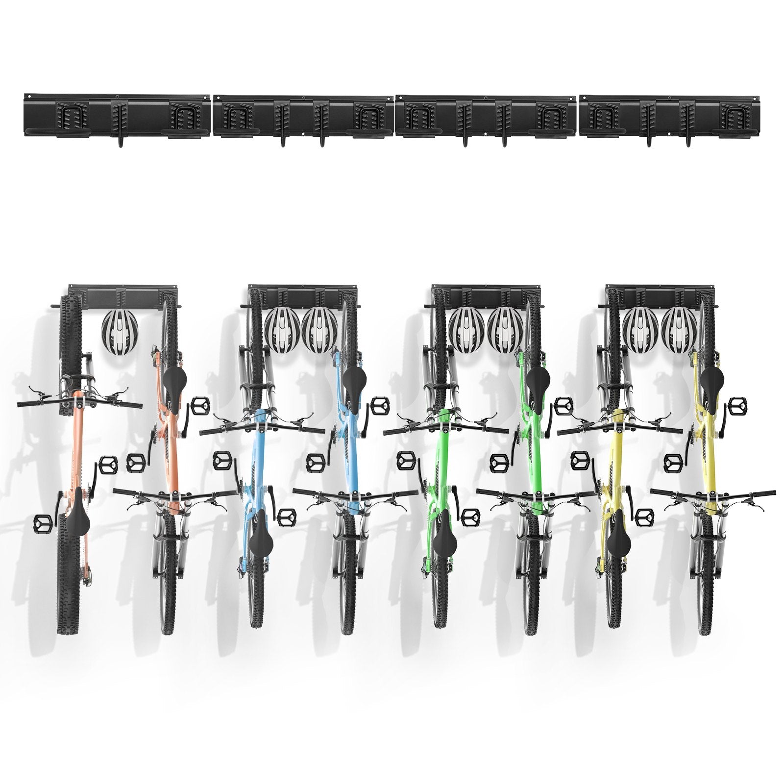 VEVOR Bike Storage Rack, 8 Bike Racks and 7 Helmets Hooks, Wall Mount Bike Storage Hanger, Home & Garage Organizer, Customizable for Various Bike Sizes, Adjustable Holder, Holds Up to 400 lbs, 72-inch