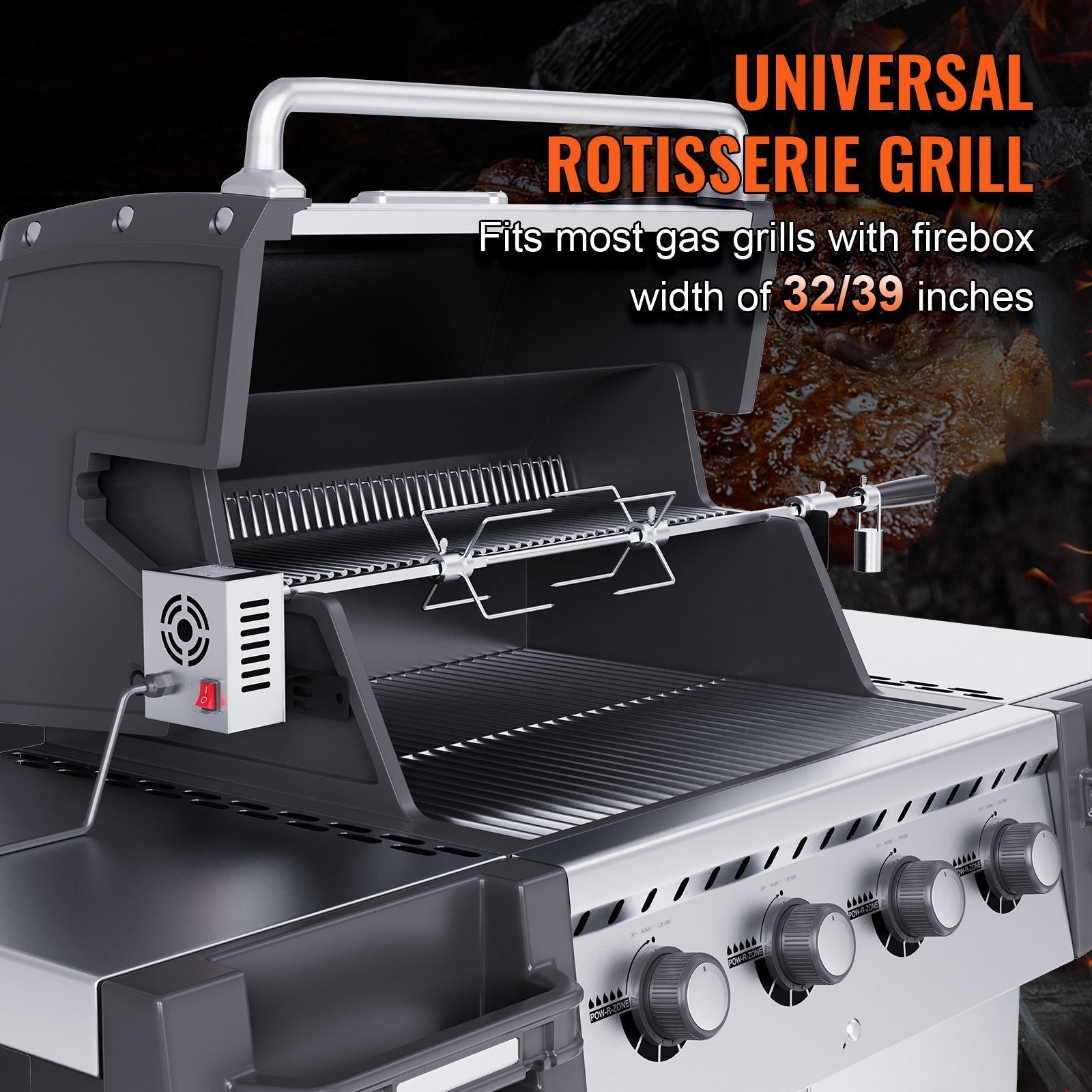 VEVOR Universal Grill Rotisserie Kit for Grills, Electric BBQ Grill with 110V 9W Motor, Stainless Steel Automatic Grilling Kit, Heavy Duty 32