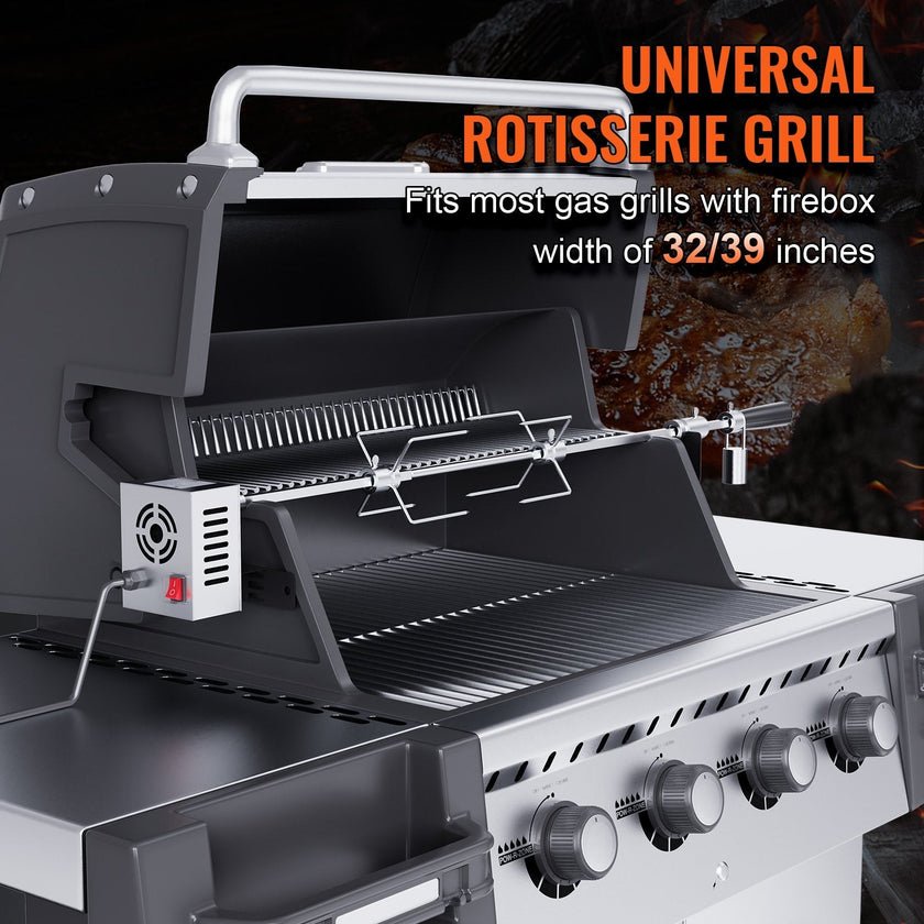 VEVOR Universal Grill Rotisserie Kit for Grills, Electric BBQ Grill with 110V 9W Motor, Stainless Steel Automatic Grilling Kit, Heavy Duty 32