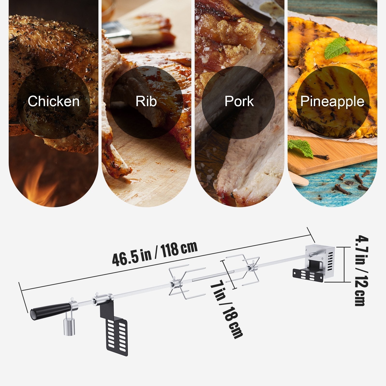 VEVOR Universal Grill Rotisserie Kit for Grills, Electric BBQ Grill with 110V 9W Motor, Stainless Steel Automatic Grilling Kit, Heavy Duty 32