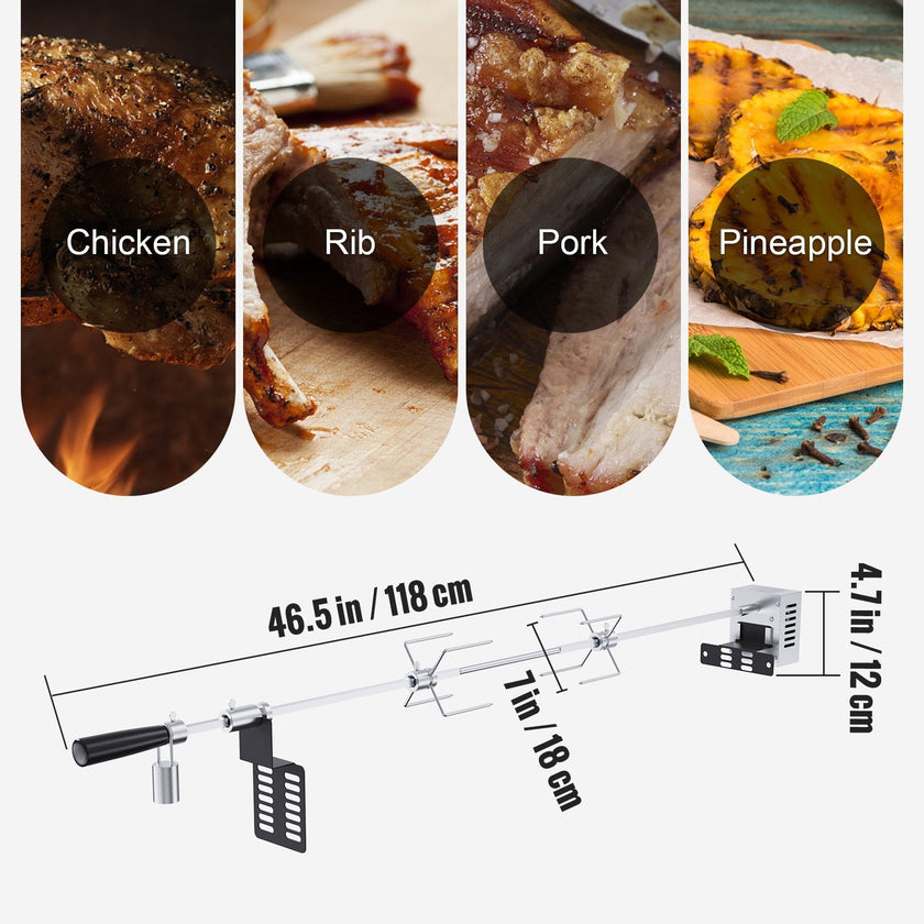 VEVOR Universal Grill Rotisserie Kit for Grills, Electric BBQ Grill with 110V 9W Motor, Stainless Steel Automatic Grilling Kit, Heavy Duty 32