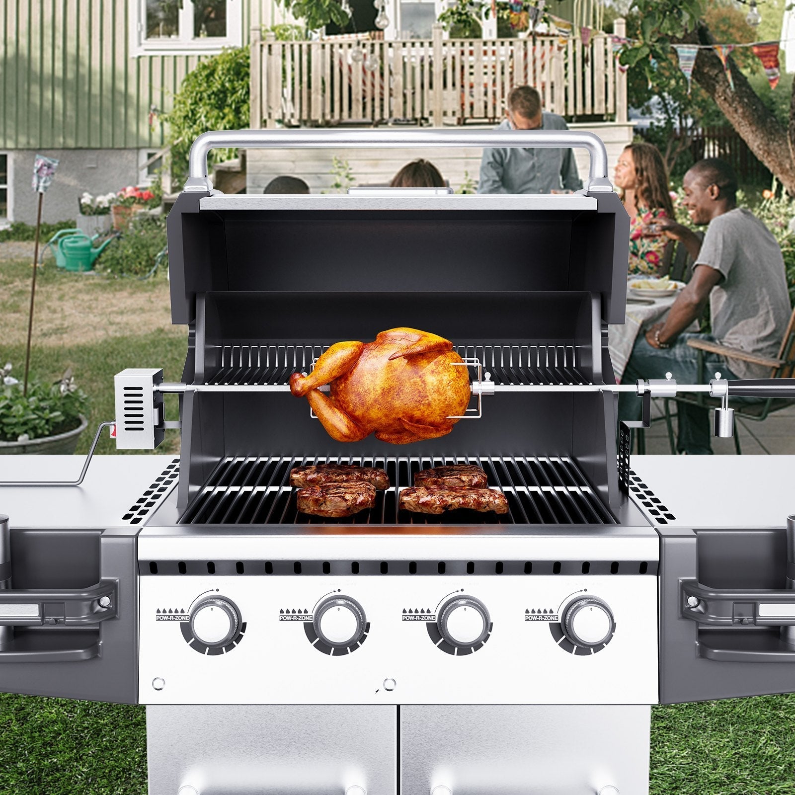 VEVOR Universal Grill Rotisserie Kit for Grills, Electric BBQ Grill with 110V 9W Motor, Stainless Steel Automatic Grilling Kit, Heavy Duty 32