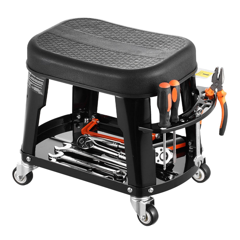 VEVOR Mechanic Stool Rolling Workshop Seat 300 lbs Load with Wheels & Tool Tray