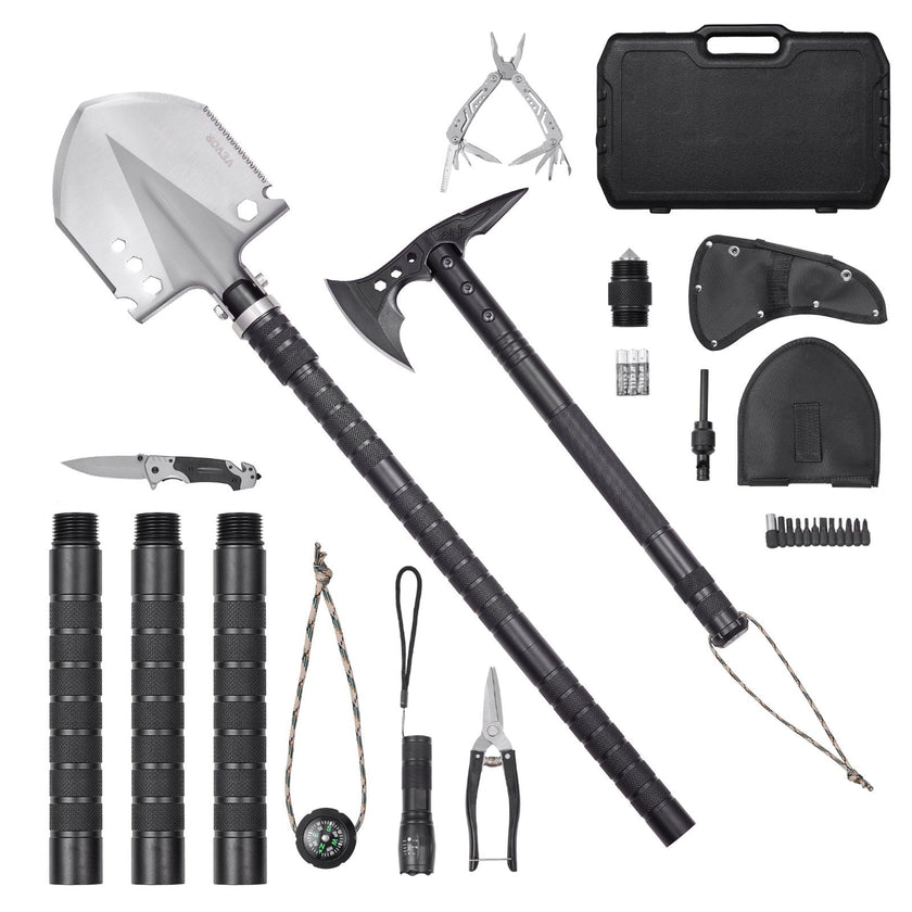 VEVOR Survival Shovel Survival Axe 28-in-1 Camping Folding Shovels with Hatchet