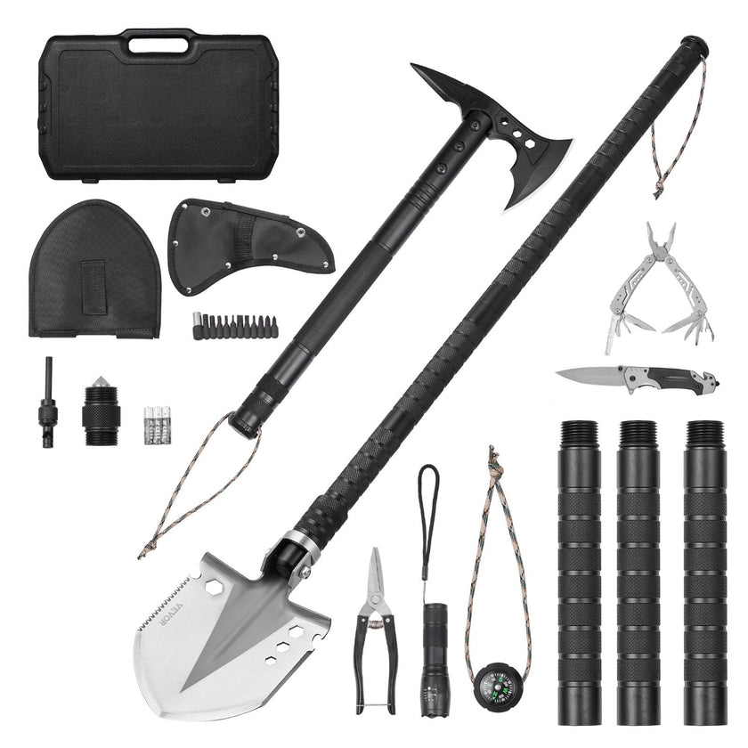 VEVOR Survival Shovel Survival Axe 28-in-1 Camping Folding Shovels with Hatchet