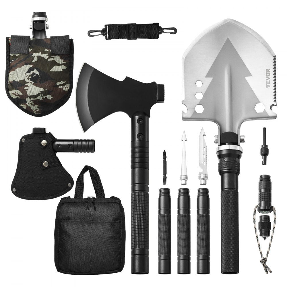 VEVOR Survival Shovel Survival Axe 16-in-1 Camping Folding Shovels with Hatchet