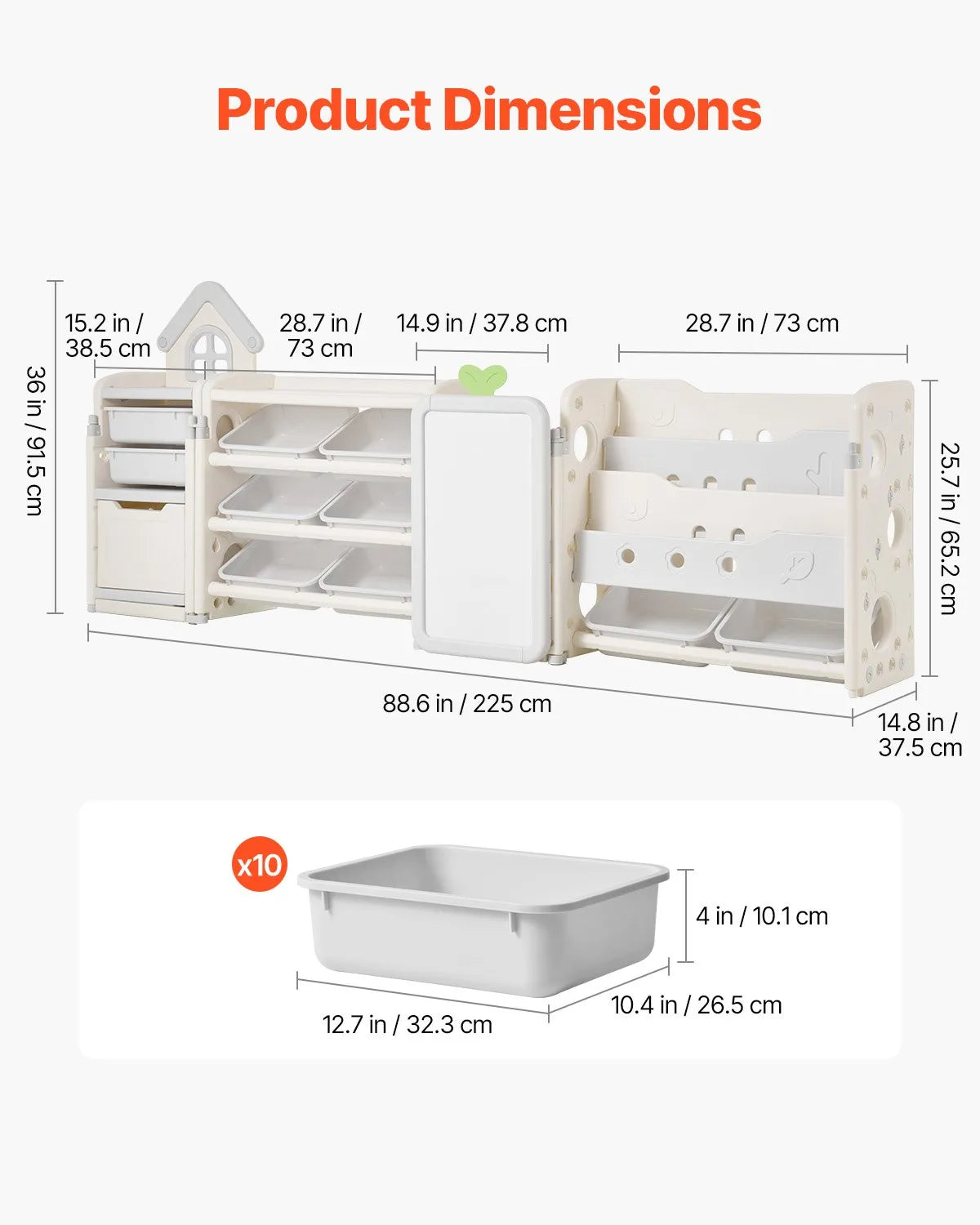 VEVOR Kid Toy Storage and Bookshelf with 10 Movable Plastic Bins & Drawing Board