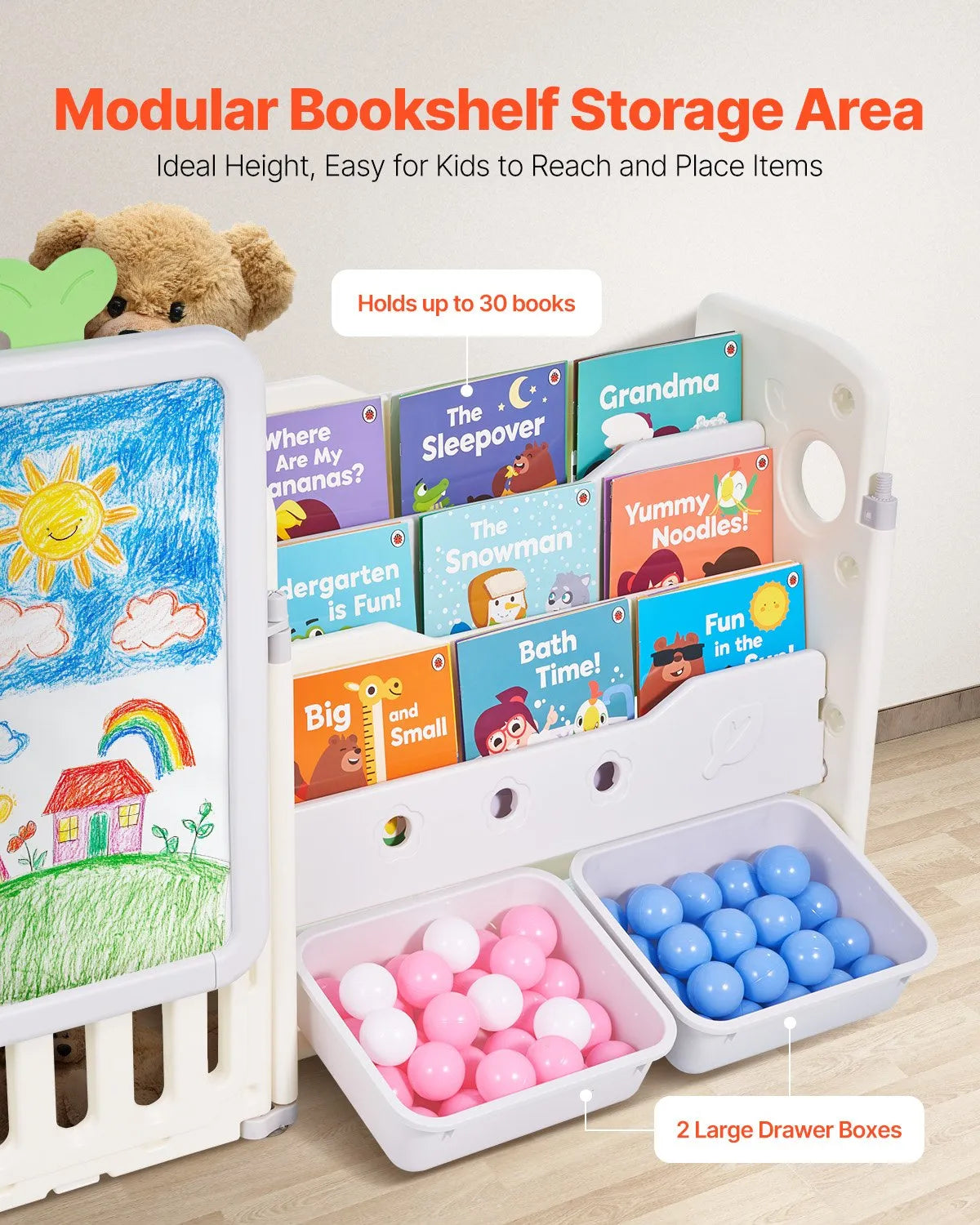 VEVOR Kid Toy Storage and Bookshelf with 10 Movable Plastic Bins & Drawing Board