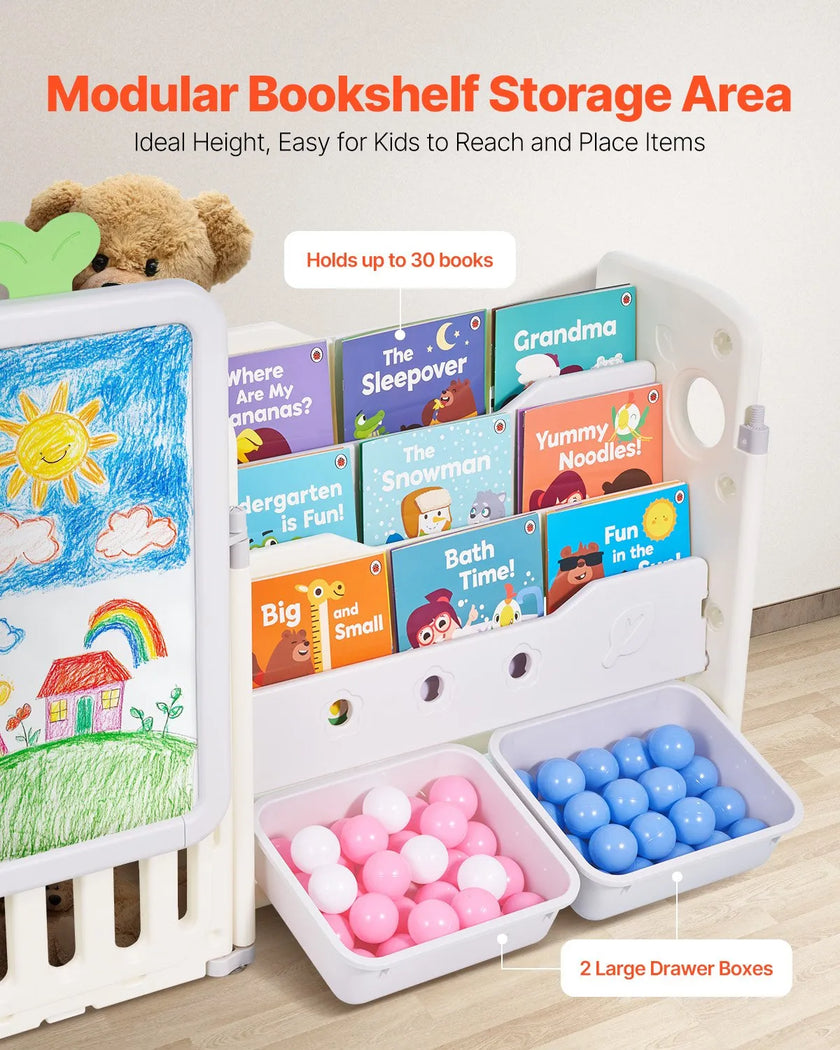 VEVOR Kid Toy Storage and Bookshelf with 10 Movable Plastic Bins & Drawing Board