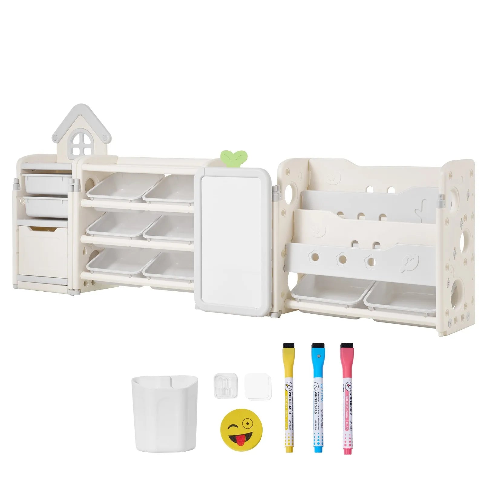 VEVOR Kid Toy Storage and Bookshelf with 10 Movable Plastic Bins & Drawing Board
