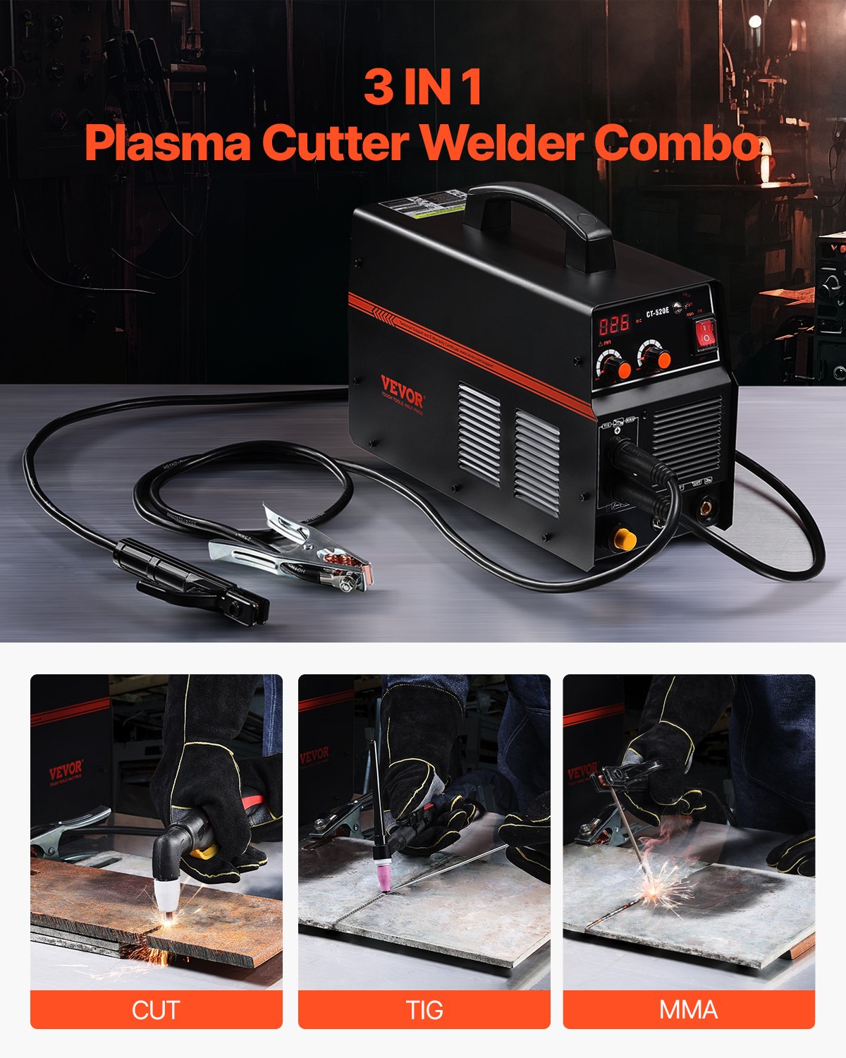 VEVOR 3 in 1 Plasma Cutter Welder Machine CT-520E TIG/MMA Plasma Cutter Combo