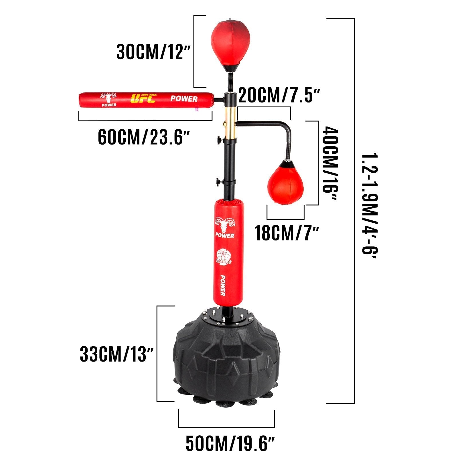 VEVOR Boxing Speed Trainer, Punching Bag Spinning Bar, Training Boxing Ball with Reflex Bar & Gloves, Solid Speed Punching Bag Free Standing, Adjustable Height, for Adult&Kid, Red with Two Ball