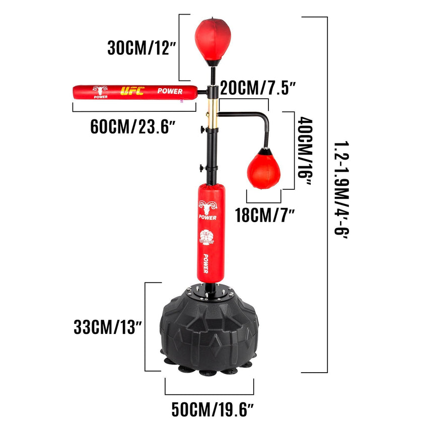 VEVOR Boxing Speed Trainer, Punching Bag Spinning Bar, Training Boxing Ball with Reflex Bar & Gloves, Solid Speed Punching Bag Free Standing, Adjustable Height, for Adult&Kid, Red with Two Ball