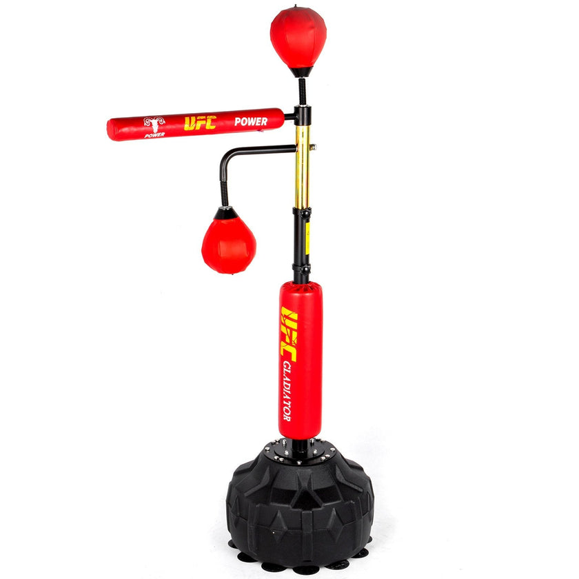 VEVOR Boxing Speed Trainer, Punching Bag Spinning Bar, Training Boxing Ball with Reflex Bar & Gloves, Solid Speed Punching Bag Free Standing, Adjustable Height, for Adult&Kid, Red with Two Ball