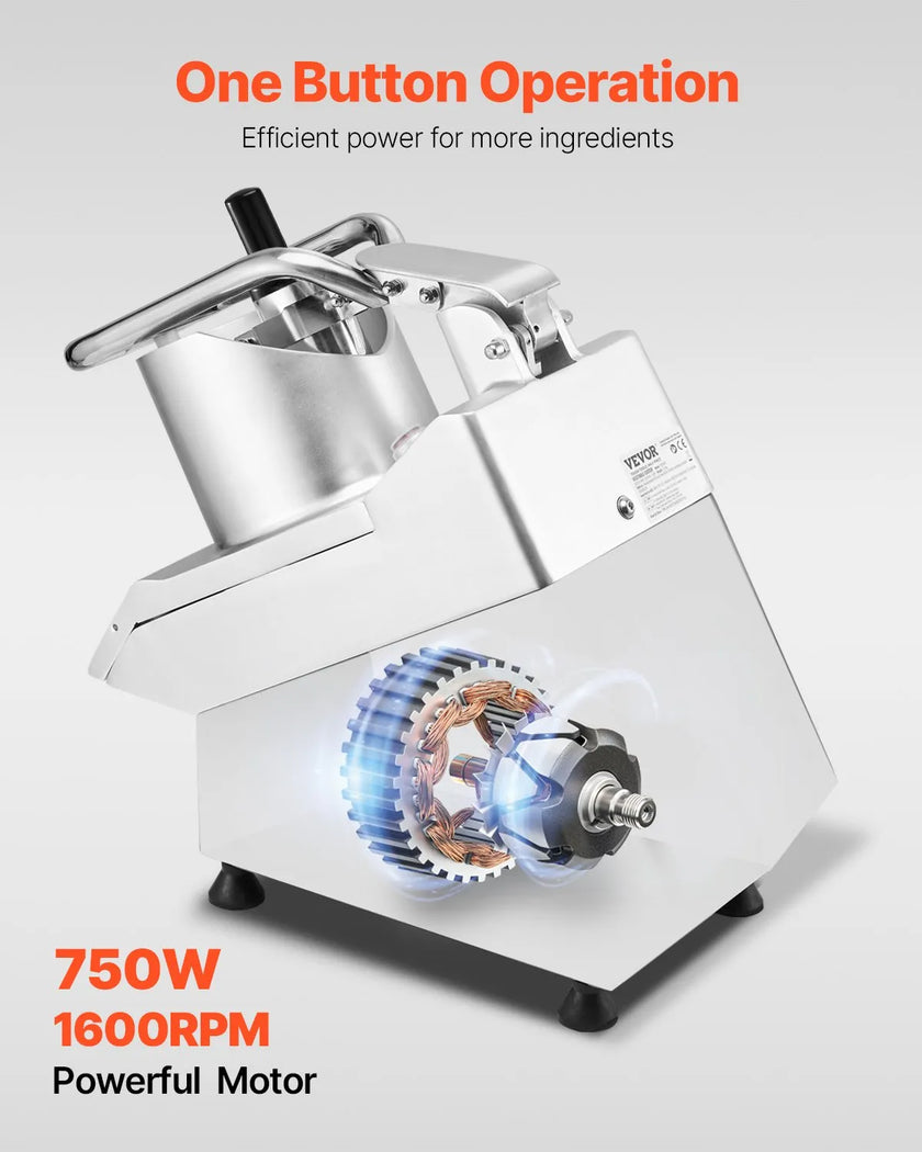 VEVOR Food Processor & Vegetable Chopper w/ 6 Blades Food-Grade Stainless Steel