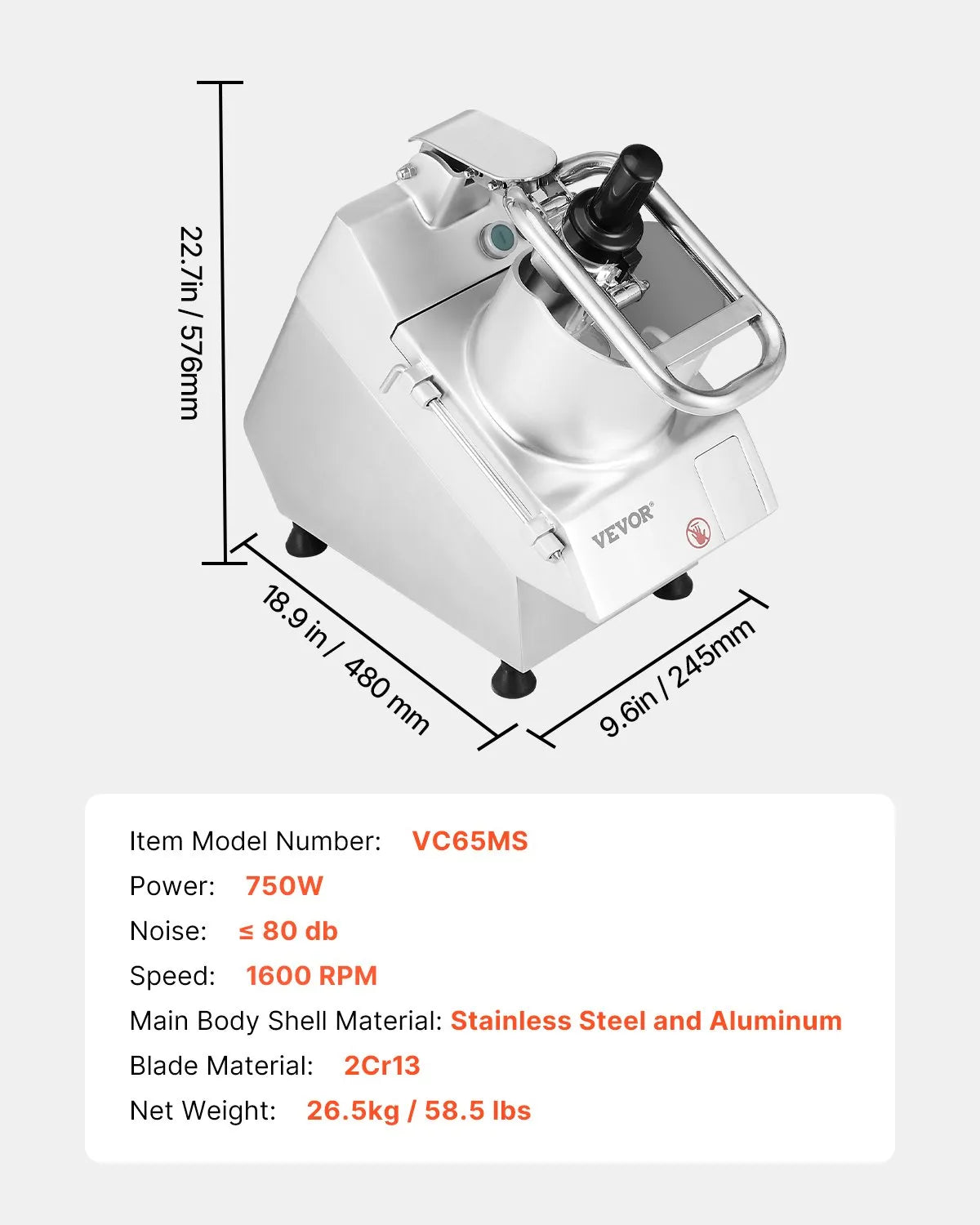 VEVOR Food Processor & Vegetable Chopper w/ 6 Blades Food-Grade Stainless Steel