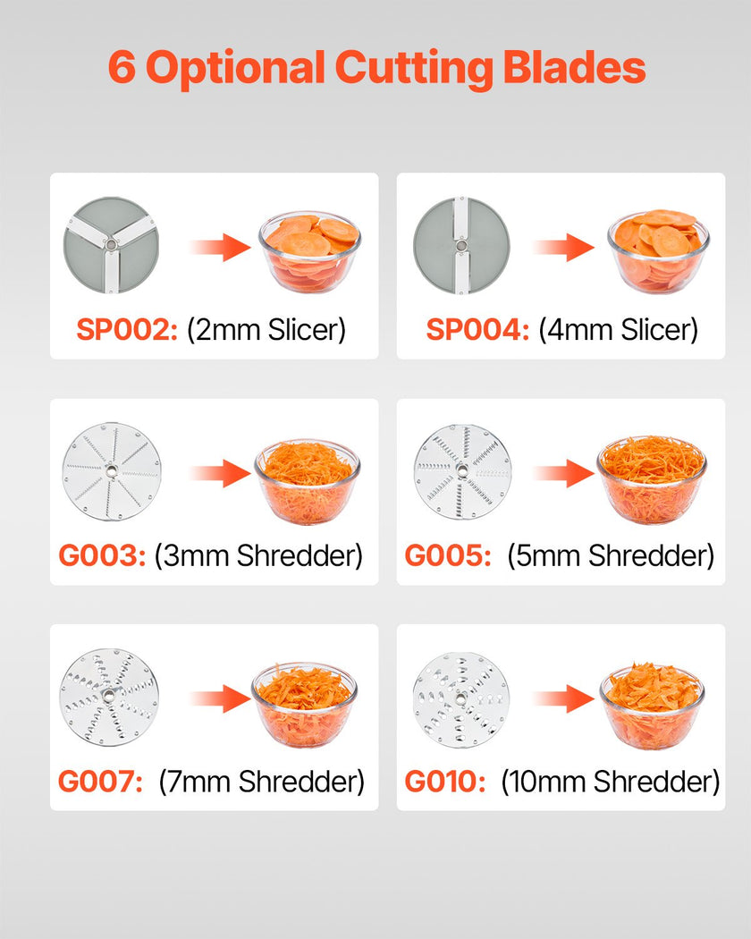 VEVOR Food Processor & Vegetable Chopper w/ 6 Blades Food-Grade Stainless Steel