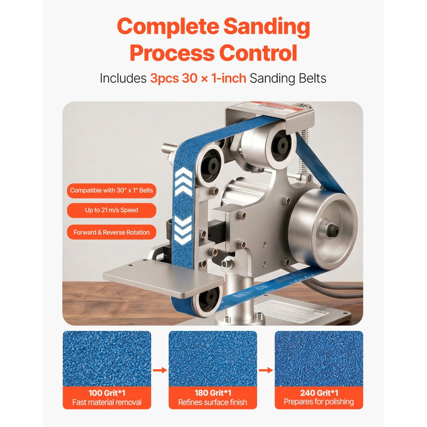 550W Variable Speed Belt Grinder Sander with VFD, 30