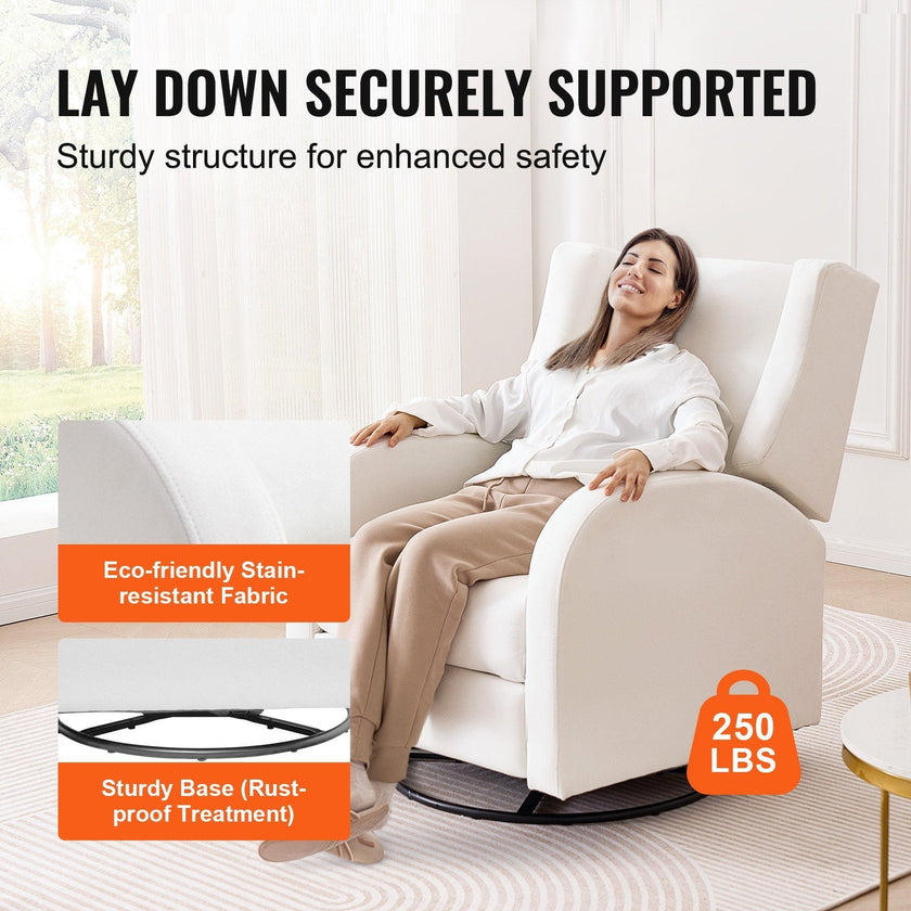 VEVOR Electronic Power Recliner and Swivel Glider, 250 lbs Weight Capacity Swivel Glider Recliner Chair with Adjustable Angle, Polyester Surface Recliner Rocker for Living Room, Bedroom, Off White