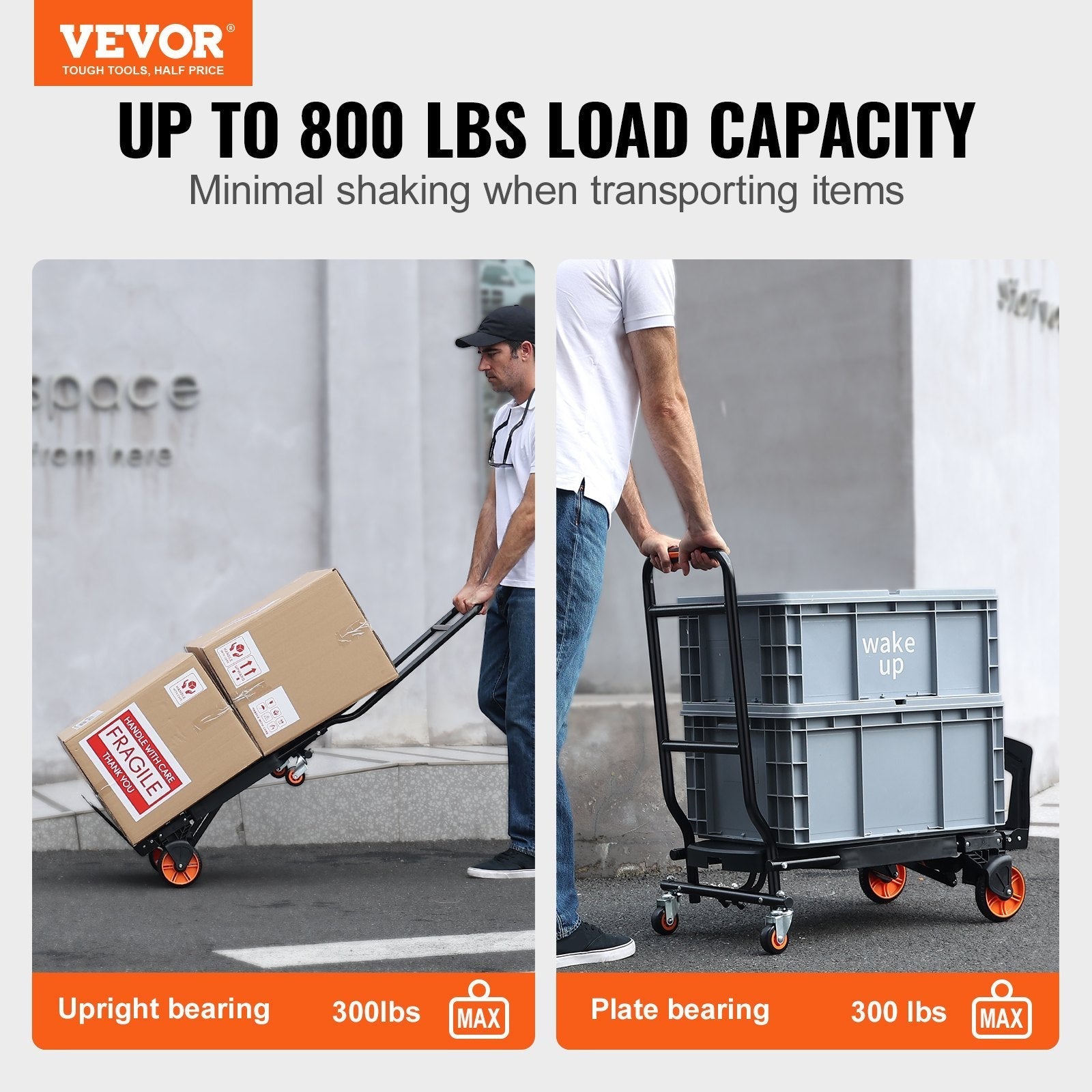 VEVOR Aluminum Hand Truck, 2 in 1, 300 lbs Load Capacity, Heavy Duty Industrial Convertible Folding Hand Truck and Dolly, Utility Cart Converts from Hand Truck to Platform Cart with Rubber Wheels
