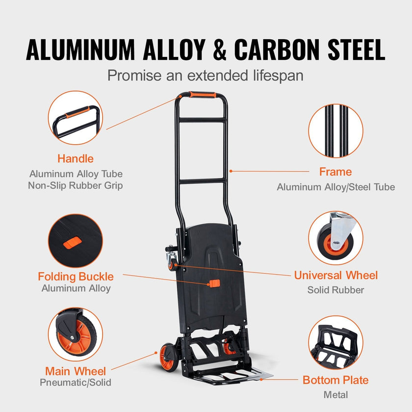 VEVOR Aluminum Hand Truck, 2 in 1, 300 lbs Load Capacity, Heavy Duty Industrial Convertible Folding Hand Truck and Dolly, Utility Cart Converts from Hand Truck to Platform Cart with Rubber Wheels