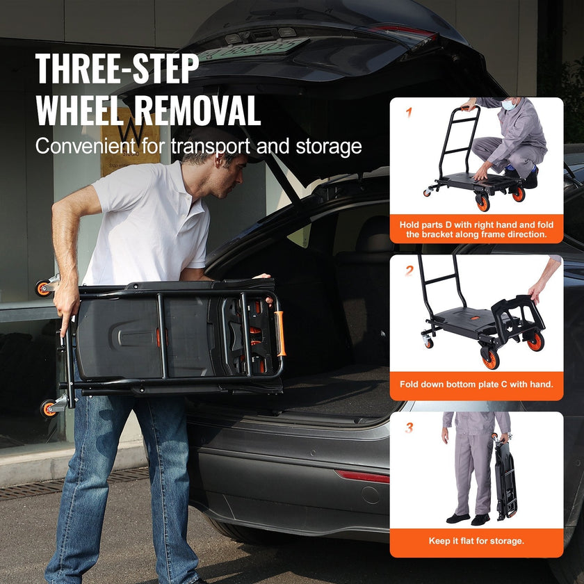 VEVOR Aluminum Hand Truck, 2 in 1, 300 lbs Load Capacity, Heavy Duty Industrial Convertible Folding Hand Truck and Dolly, Utility Cart Converts from Hand Truck to Platform Cart with Rubber Wheels