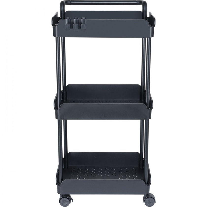 VEVOR 3-Tier Rolling Utility Cart, Kitchen Cart with Lockable Wheels, Multi-Functional Storage Trolley with Handle for Office, Living Room, Kitchen, Movable Storage Basket Organizer Shelves, Black
