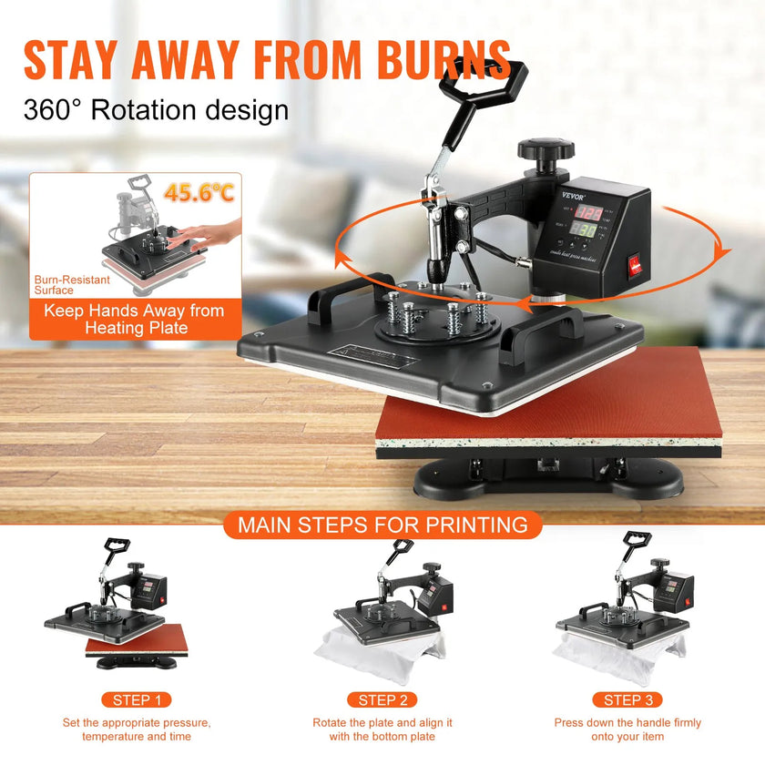 VEVOR Heat Press Machine 12x15 inch 8 in 1 Combo Digital Multifunctional Sublimation Heat Transfer Machine 360 Degree Rotation Swing Away for Printing T Shirts Hat Mug Cap Plate
