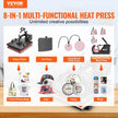 VEVOR Heat Press 15x15 Inch 8 in 1 Heat Press Machine Digital Multifunctional Sublimation Heat Transfer Machine Dual LED Display 360 Degree Rotation Swing Away for Printing T Shirts Hat Mug Cap Plate