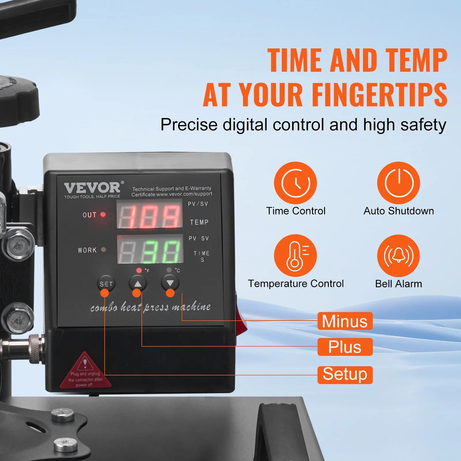 VEVOR Heat Press 15x15 Inch 8 in 1 Heat Press Machine Digital Multifunctional Sublimation Heat Transfer Machine Dual LED Display 360 Degree Rotation Swing Away for Printing T Shirts Hat Mug Cap Plate
