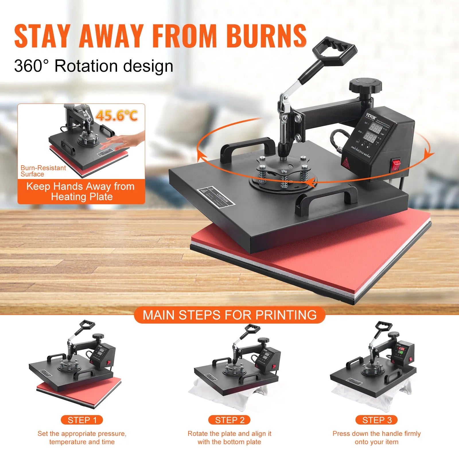 VEVOR Heat Press 15x15 Inch 8 in 1 Heat Press Machine Digital Multifunctional Sublimation Heat Transfer Machine Dual LED Display 360 Degree Rotation Swing Away for Printing T Shirts Hat Mug Cap Plate