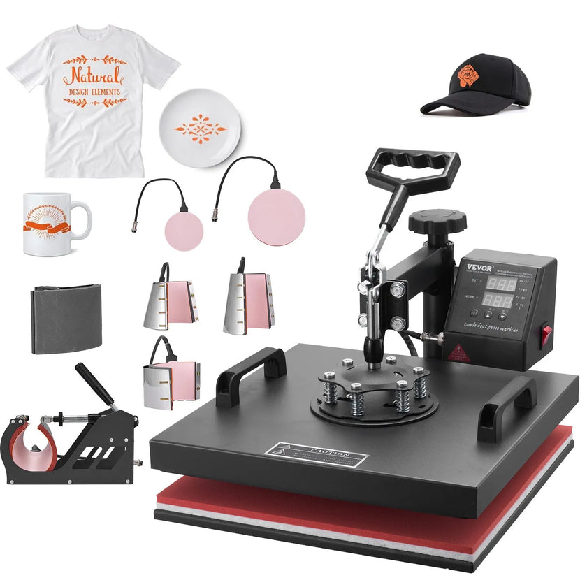 VEVOR Heat Press 15x15 Inch 8 in 1 Heat Press Machine Digital Multifunctional Sublimation Heat Transfer Machine Dual LED Display 360 Degree Rotation Swing Away for Printing T Shirts Hat Mug Cap Plate