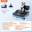 VEVOR Heat Press 15x15 Inch Heat Press Machine 5 in 1 Multifunctional Sublimation Dual LED Display Heat Press Machine for t Shirts Swing Away Design