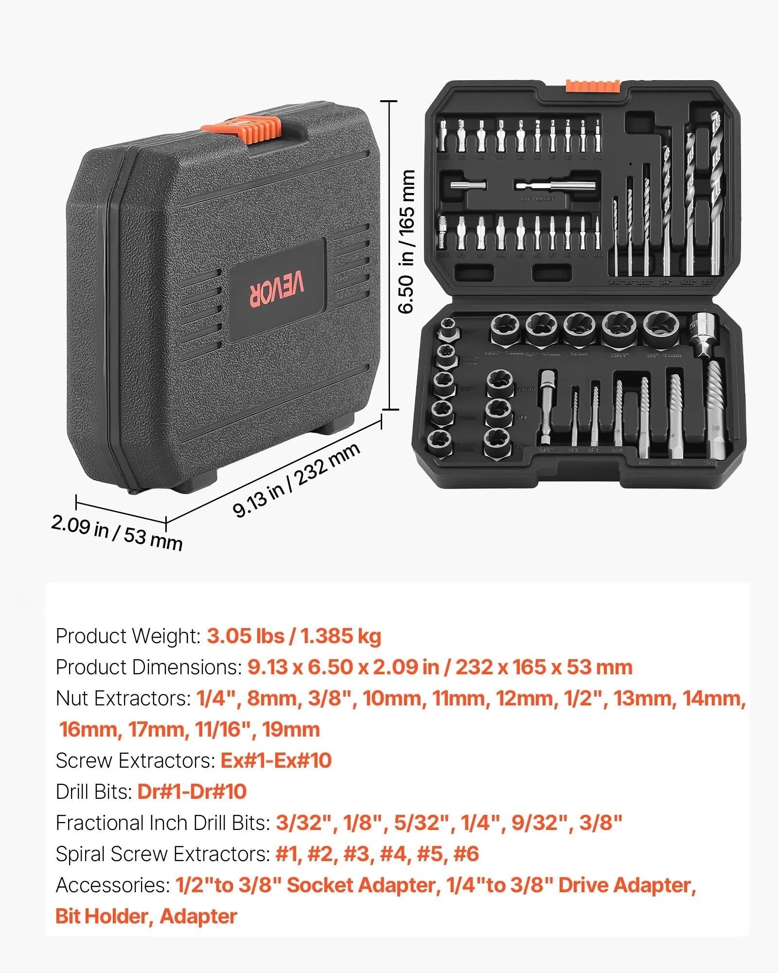 VEVOR 49-Piece Screw & Bolt Extractor Tool Set with Drill Bits