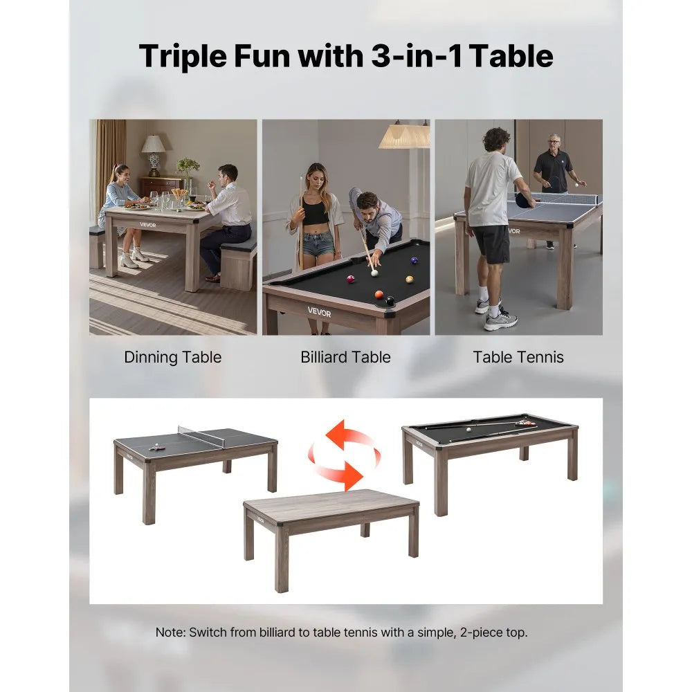 7ft 3-in-1 Pool Table Combo Set with Dining Top & Ping Pong