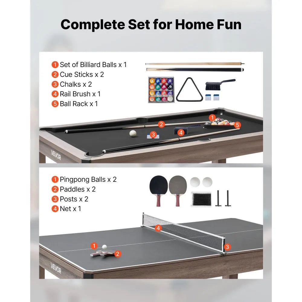7ft 3-in-1 Pool Table Combo Set with Dining Top & Ping Pong