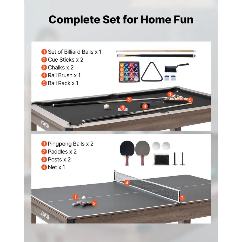 7ft 3-in-1 Pool Table Combo Set with Dining Top & Ping Pong