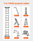 VEVOR Multi-Purpose Folding Ladder 7-in-1 3 Step 12ft with Scaffolding Plank
