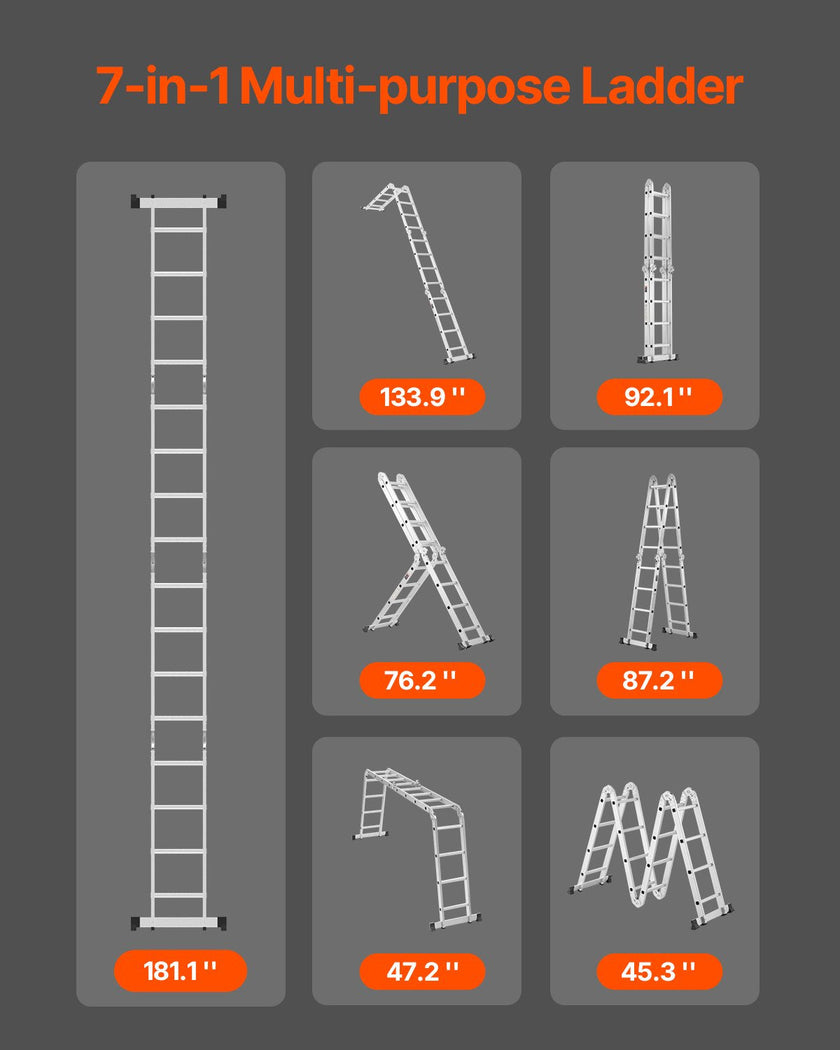 VEVOR Multi-Purpose Folding Ladder 7-in-1 4 Step 15.5ft Reach Height for Work